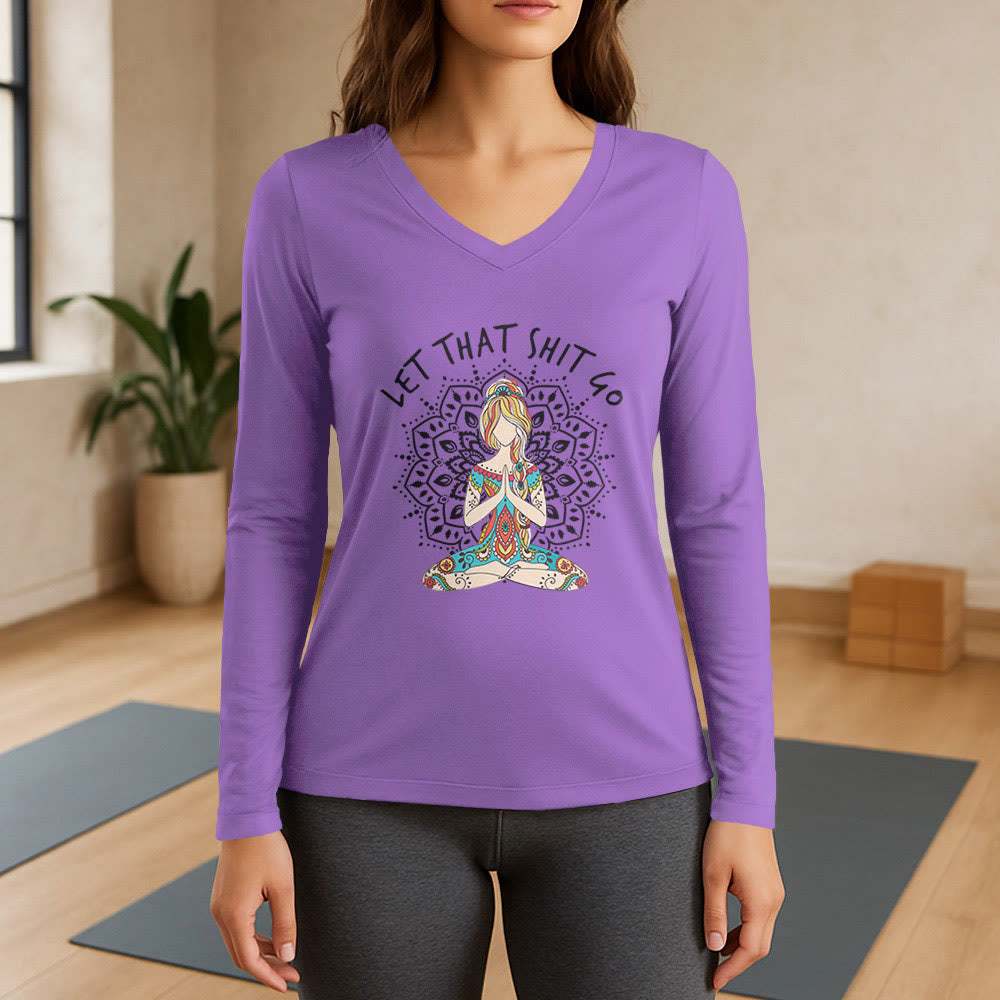 Olivenorma "Let That Shit Go" Yoga Meditation Long Sleeve V-Neck T-Shirt - Purple - 3XL - image 14