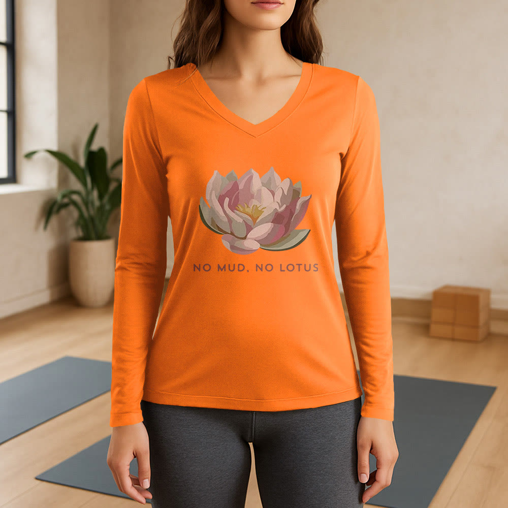 Olivenorma "NO MUD, NO LOTUS" Yoga Tee Long Sleeve V-Neck T-Shirt - Orange - 3XL - image 15