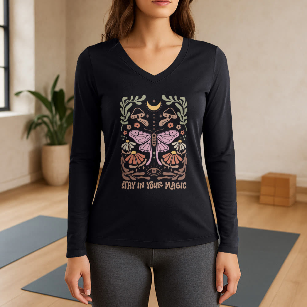 Olivenorma Luna Moth Long Sleeve V-Neck T-Shirt - Black - 3XL - image 0
