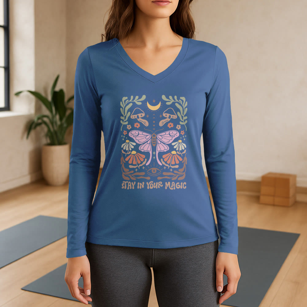 Olivenorma Luna Moth Long Sleeve V-Neck T-Shirt - Blue - 3XL - image 12