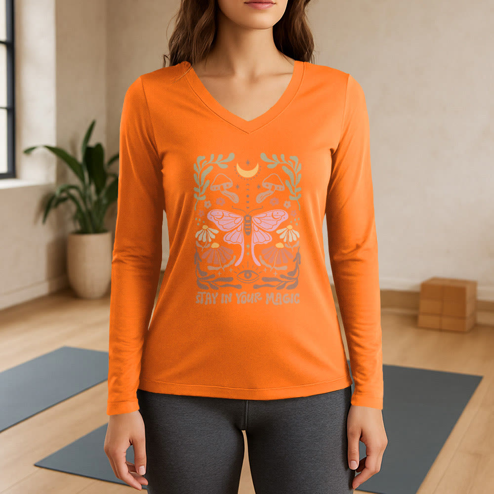 Olivenorma Luna Moth Long Sleeve V-Neck T-Shirt - Orange - 3XL - image 15
