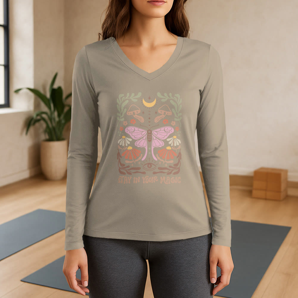 Olivenorma Luna Moth Long Sleeve V-Neck T-Shirt - Khaki - 3XL - image 17
