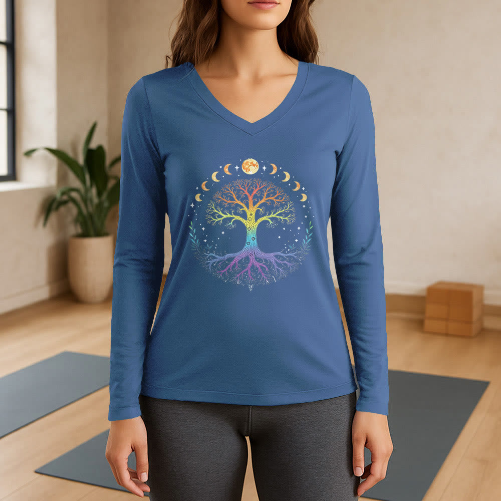 Olivenorma Tree Of Life Long Sleeve V-Neck T-Shirt - Blue - 3XL - image 12