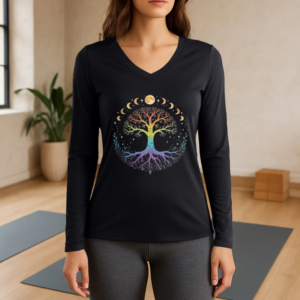 Olivenorma Tree Of Life Long Sleeve V-Neck T-Shirt - Black - 3XL - image 7