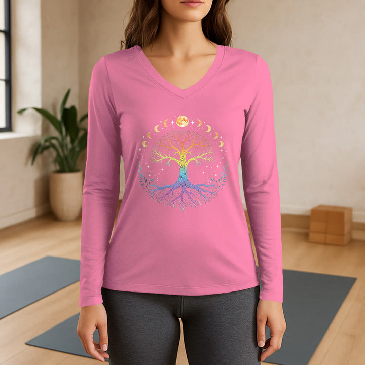 Olivenorma Tree Of Life Long Sleeve V-Neck T-Shirt - Pink - 3XL - image 13