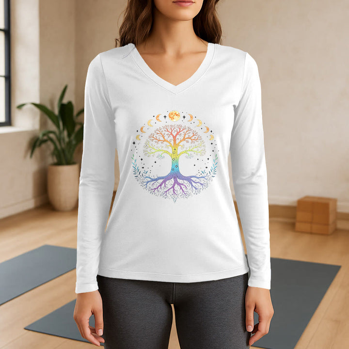 Olivenorma Tree Of Life Long Sleeve V-Neck T-Shirt - White - 3XL - image 0