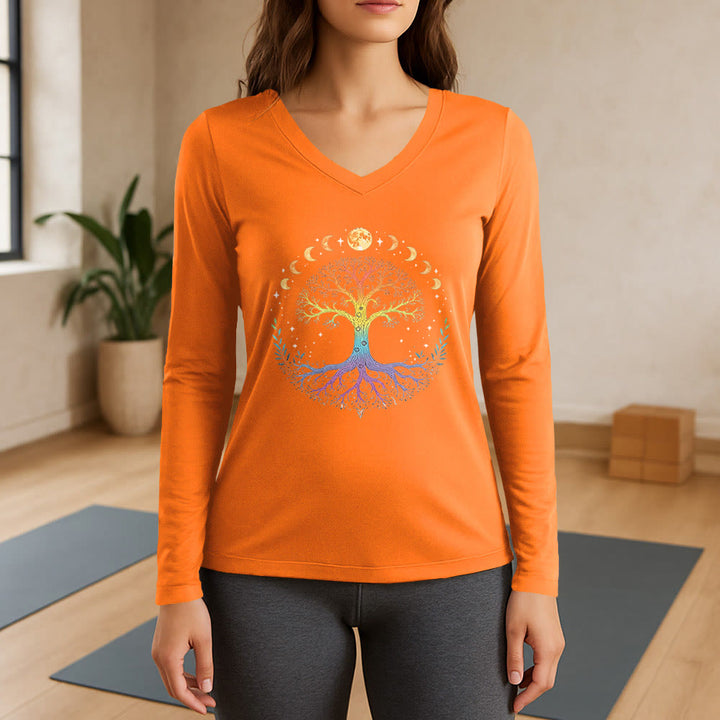 Olivenorma Tree Of Life Long Sleeve V-Neck T-Shirt - Orange - 3XL - image 15