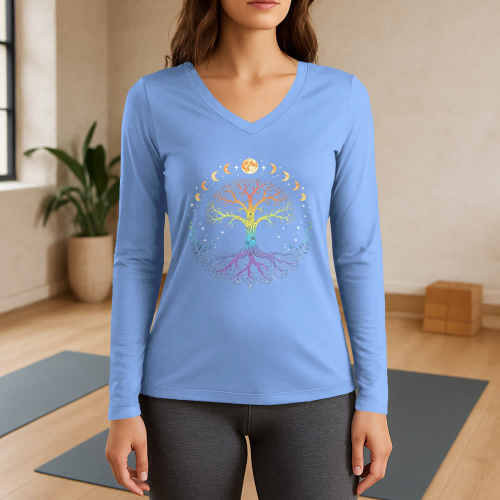 Olivenorma Tree Of Life Long Sleeve V-Neck T-Shirt - Light Blue - 3XL - image 10