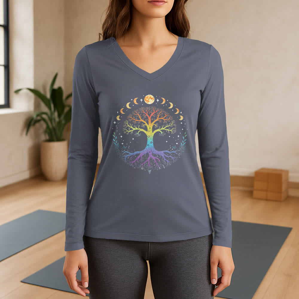 Olivenorma Tree Of Life Long Sleeve V-Neck T-Shirt - Gray - 3XL - image 16