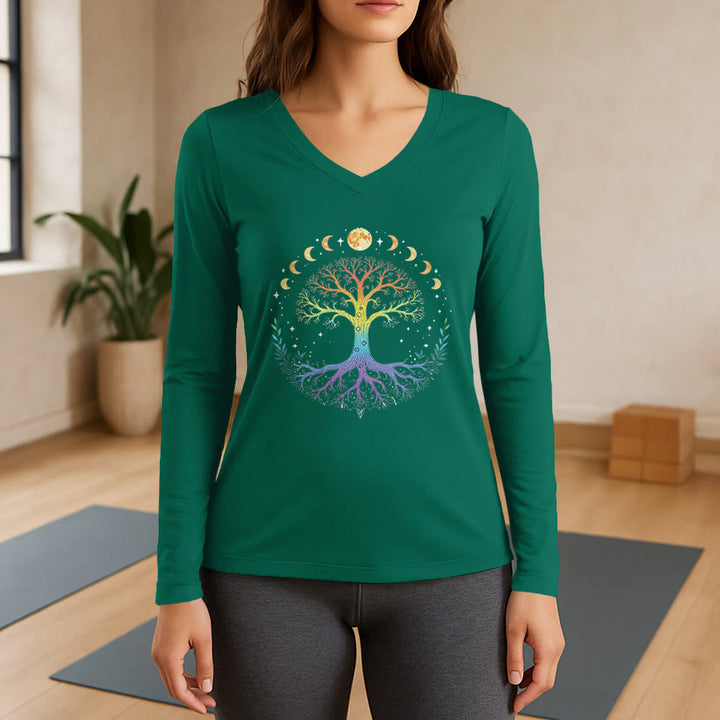 Olivenorma Tree Of Life Long Sleeve V-Neck T-Shirt - Green - 3XL - image 11