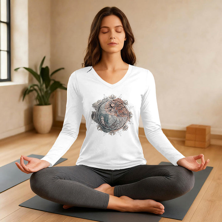 Olivenorma Tree of Life Inspirational Long Sleeve V-Neck T-Shirt - image 3