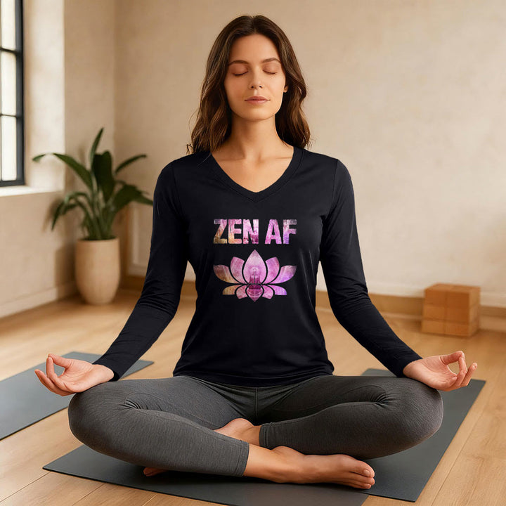 Olivenorma Zen AF Yoga Lotus Long Sleeve V-Neck T-Shirt - image 3