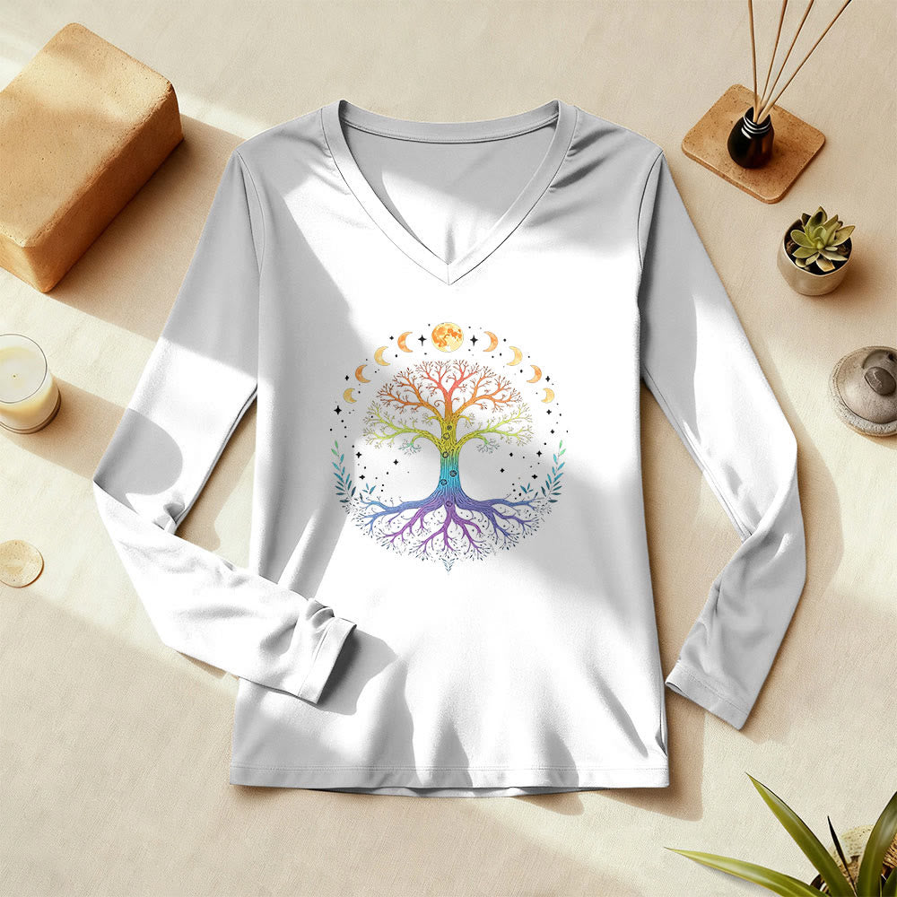Olivenorma Tree Of Life Long Sleeve V-Neck T-Shirt - image 1