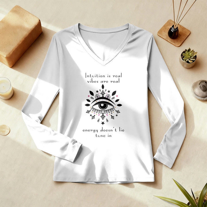 Olivenorma Intuition Evil Eye Design Long Sleeve V-Neck T-Shirt - image 1