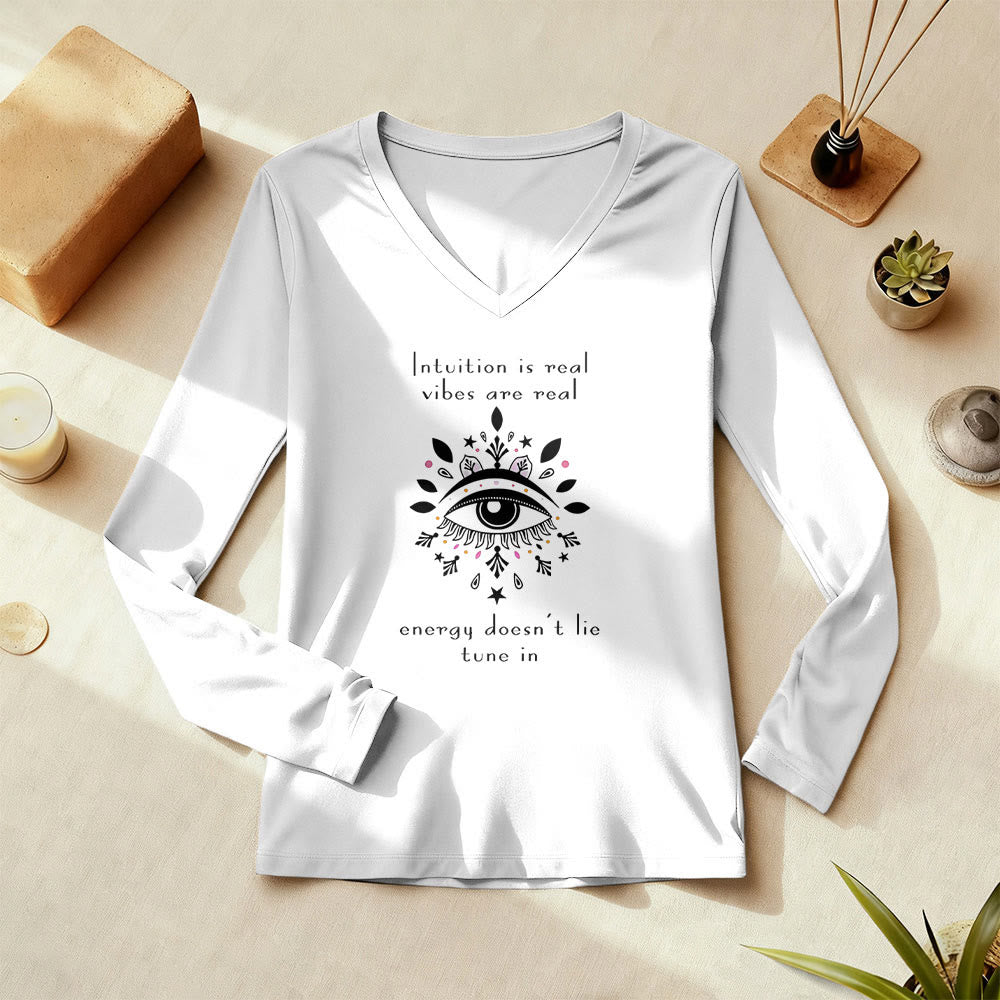 Olivenorma Intuition Evil Eye Design Long Sleeve V-Neck T-Shirt - image 1
