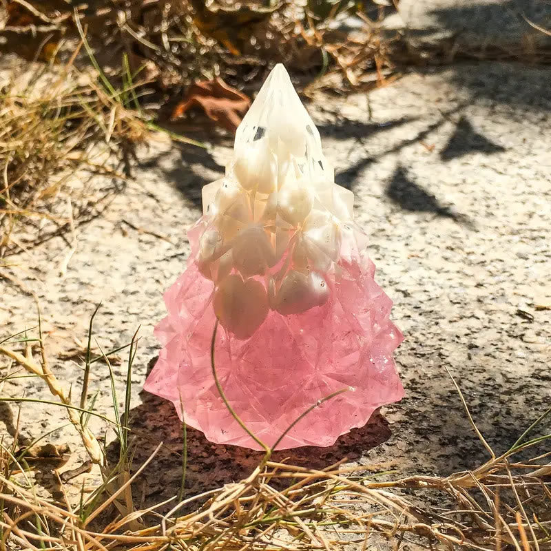 Olivenorma Crystal Mini Pine Tree Gemstone Decoration - Rose Quartz - White Shell - image 9