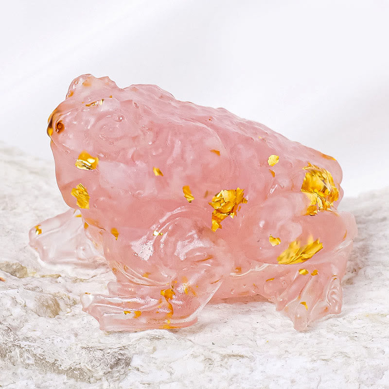Olivenorma Crystal Golden Toad Gemstone Decoration - Rose Quartz - image 7