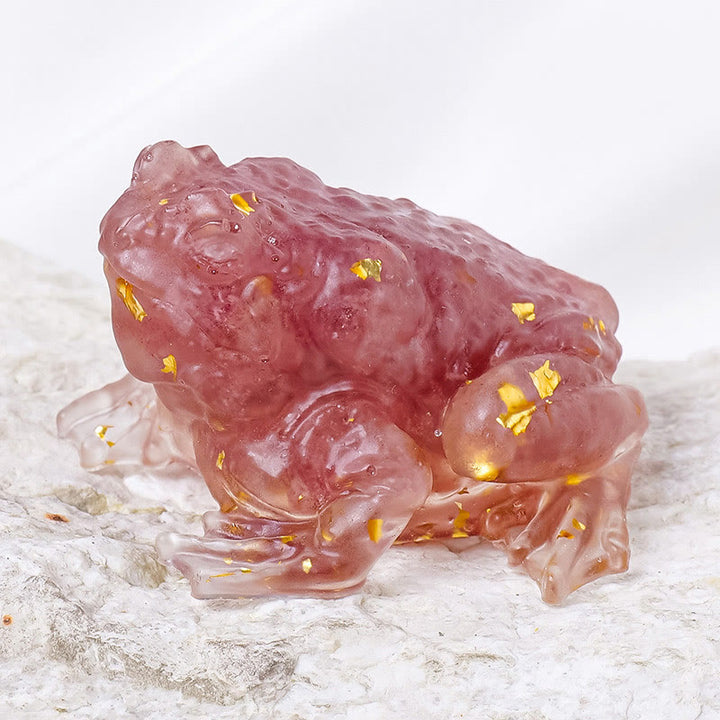 Olivenorma Crystal Golden Toad Gemstone Decoration - Strawberry Quartz - image 3