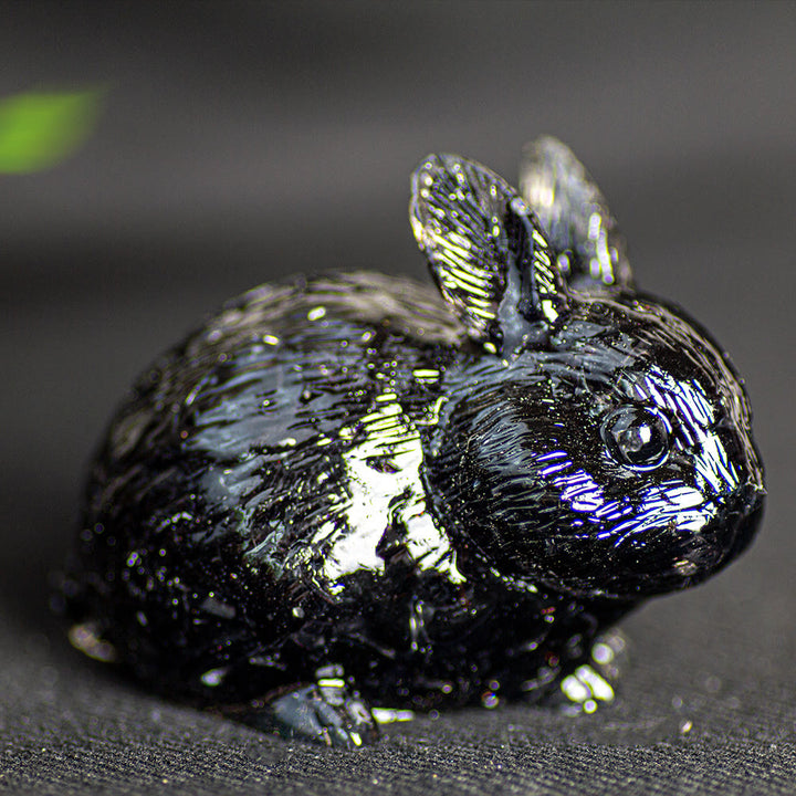 Olivenorma Crystal Bunny Figurine Gemstone Decoration - Obsidian - image 4
