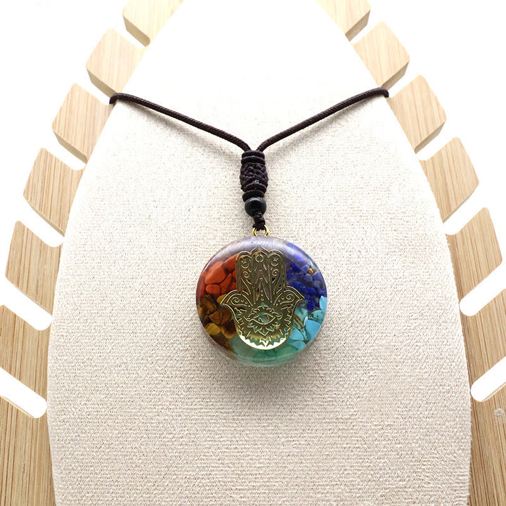 Olivenorma Chakras Natural Crystal Stone Evil Eye Symbol Necklace - Style2 - image 1