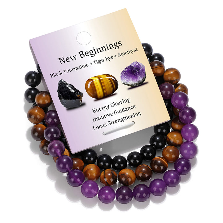 Olivenorma Natural Stone Beaded Healing Bracelet Set - Black Tourmaline&Tiger Eye&Amethyst - image 15