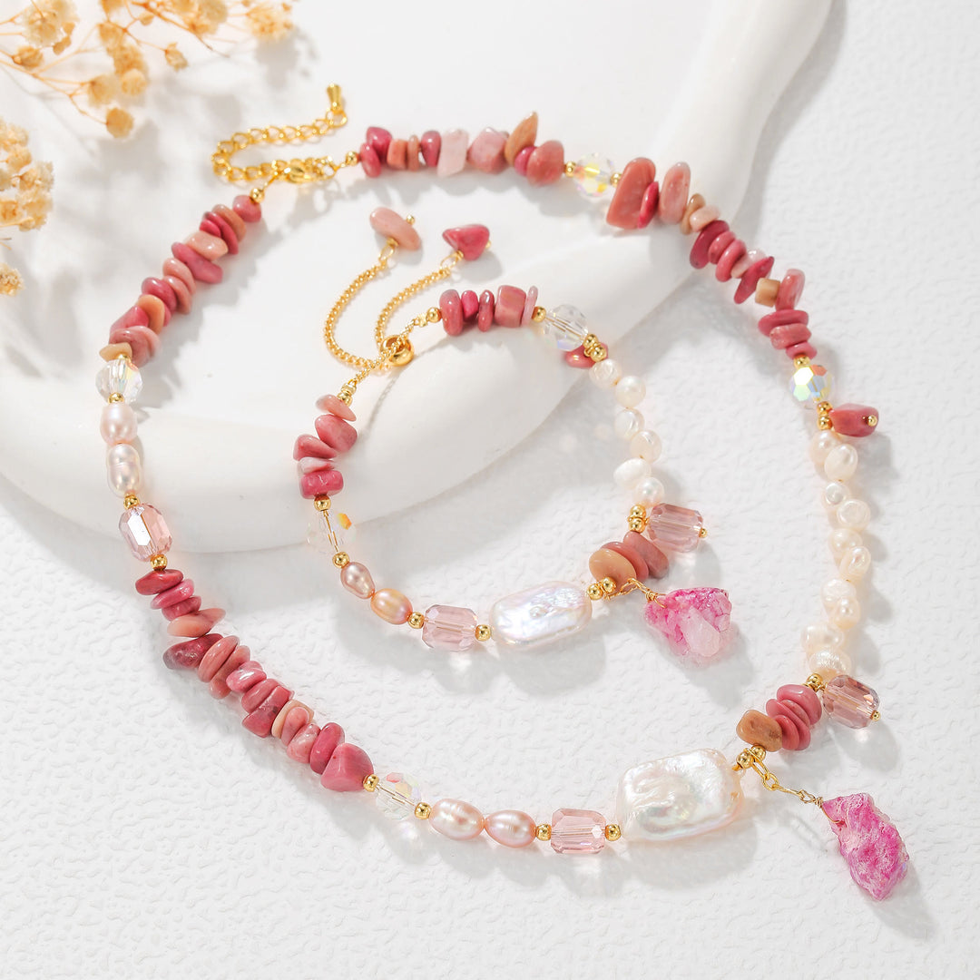 Olivenorma Rhodonite Pearl Crystal Jewelry Set - image 0