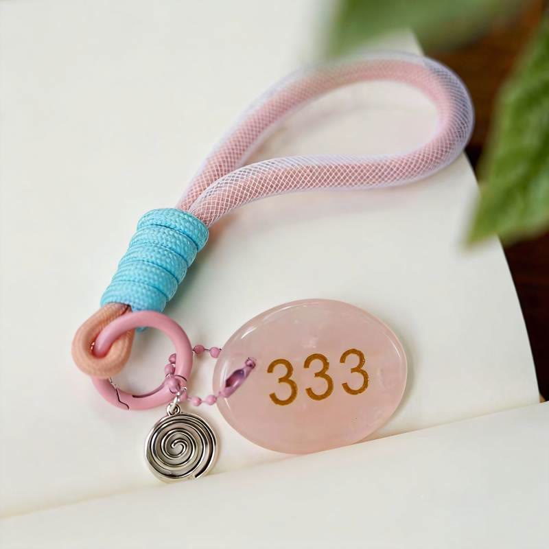 Olivenorma Natural Stone Angel Number Keychain - Rose Quartz - image 0