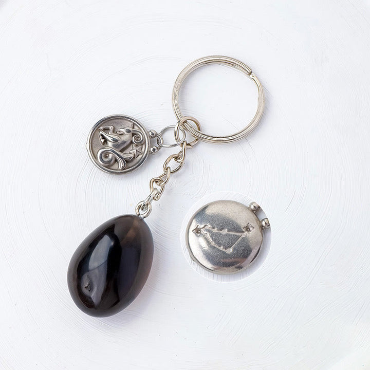 Olivenorma Zodiac Crystal Natural Stone Keychain - Obsidian-Capricorn - Silver - image 11