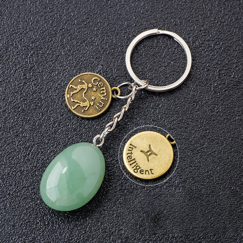 Olivenorma Zodiac Crystal Natural Stone Keychain - Green Aventurine-Gemini - Bronze - image 4