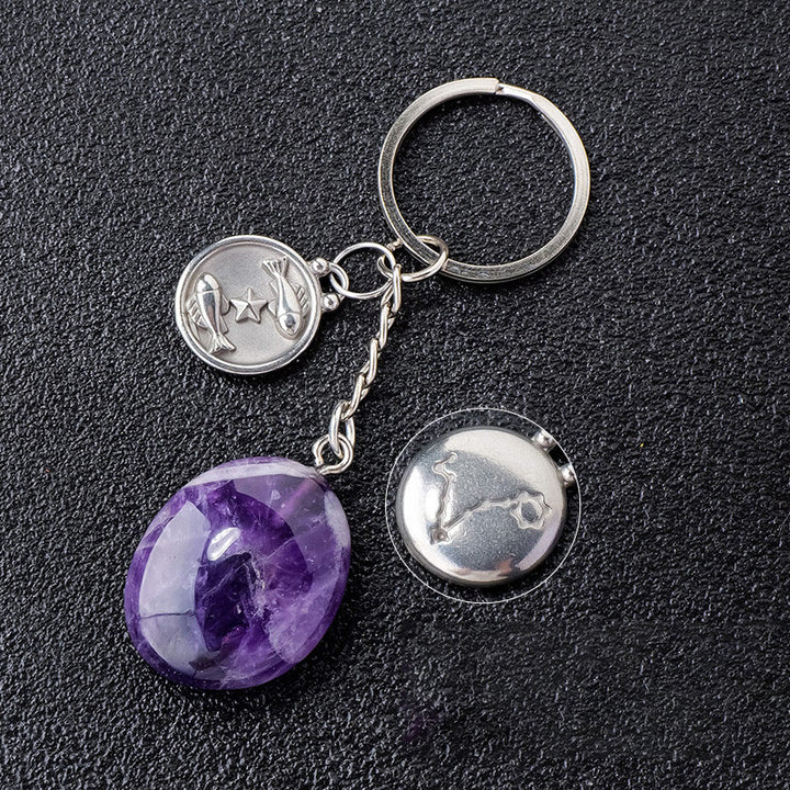 Olivenorma Zodiac Crystal Natural Stone Keychain - Amethyst-Pisces - Silver - image 29