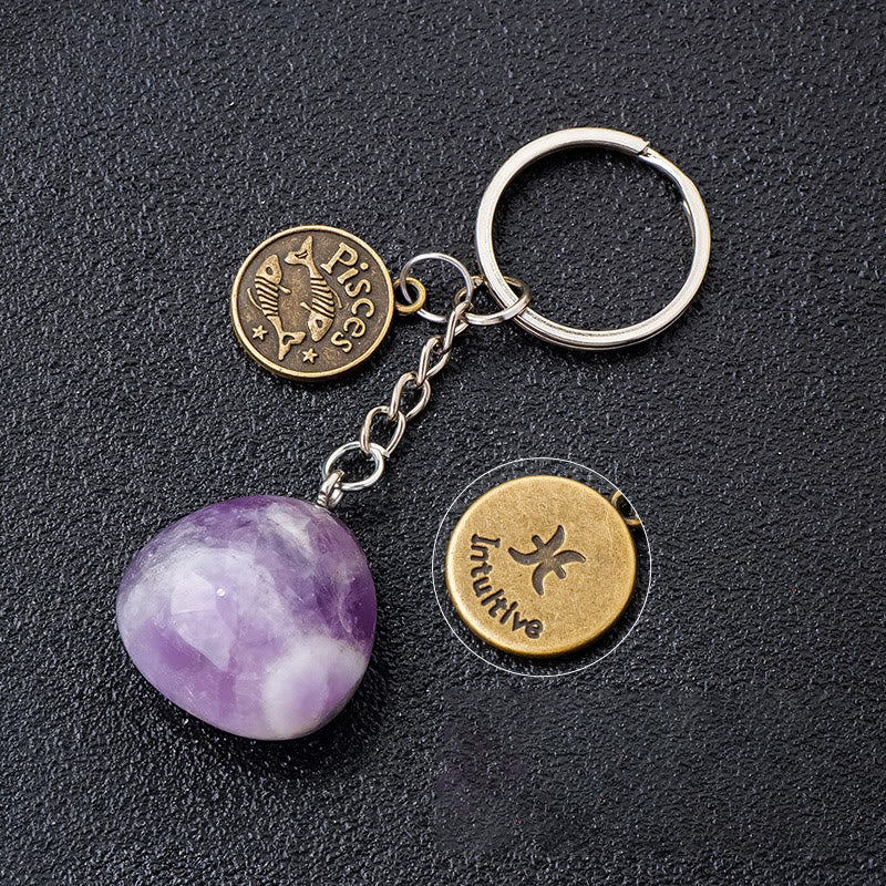 Olivenorma Zodiac Crystal Natural Stone Keychain - Amethyst-Pisces - Bronze - image 28