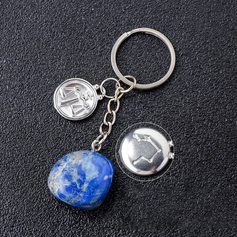Olivenorma Zodiac Crystal Natural Stone Keychain - Lapis Lazuli-Libra - Silver - image 32