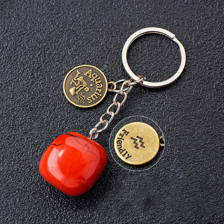 Olivenorma Zodiac Crystal Natural Stone Keychain - Red Jasper-Aquarius - Bronze - image 13