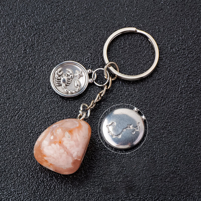 Olivenorma Zodiac Crystal Natural Stone Keychain - Cherry Blossom Agate-Scorpio - Silver - image 35