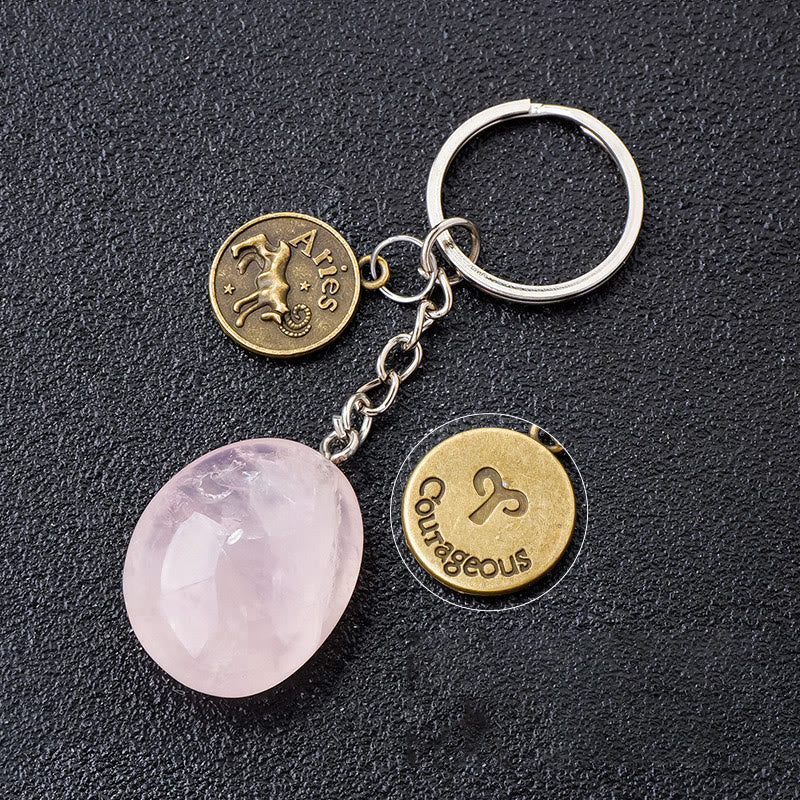 Olivenorma Zodiac Crystal Natural Stone Keychain - Rose Quartz-Aries - Bronze - image 7
