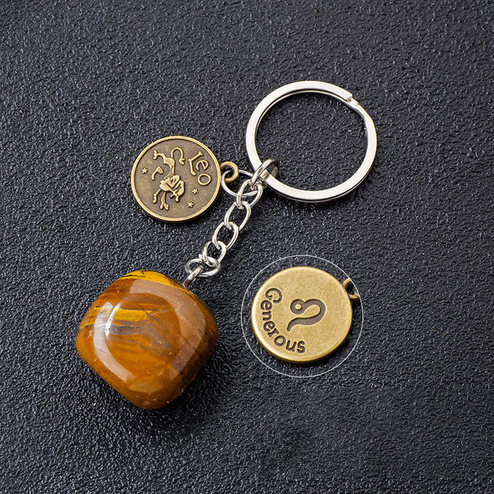 Olivenorma Zodiac Crystal Natural Stone Keychain - Tiger Eye-Leo - Bronze - image 19