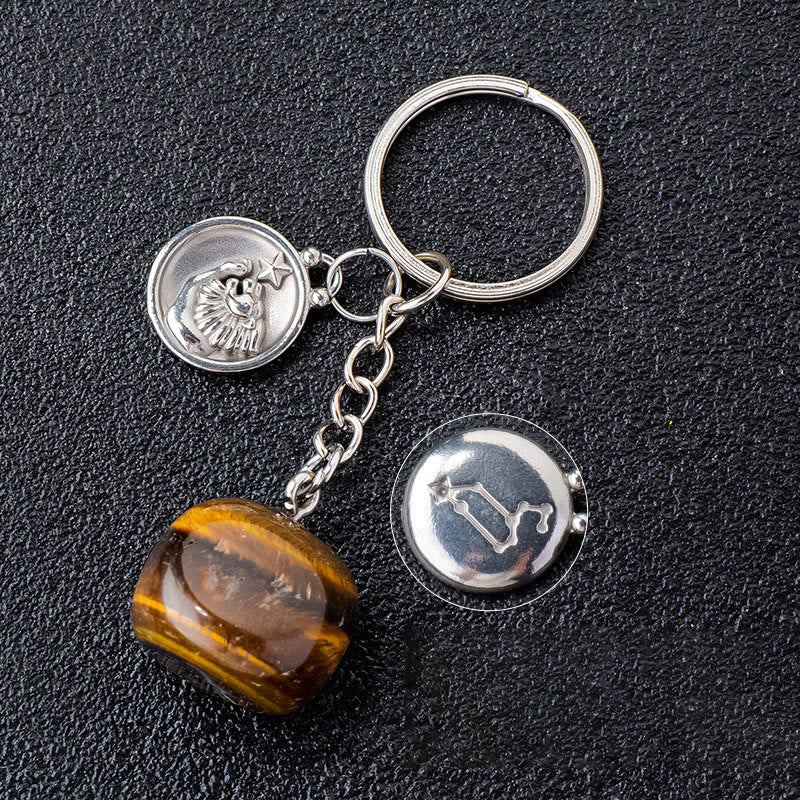 Olivenorma Zodiac Crystal Natural Stone Keychain - Tiger Eye-Leo - Silver - image 20