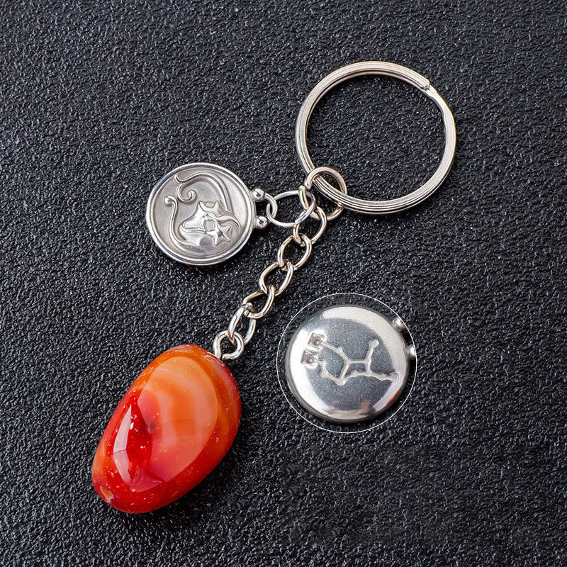 Olivenorma Zodiac Crystal Natural Stone Keychain - Red Agate-Virgo - Silver - image 17