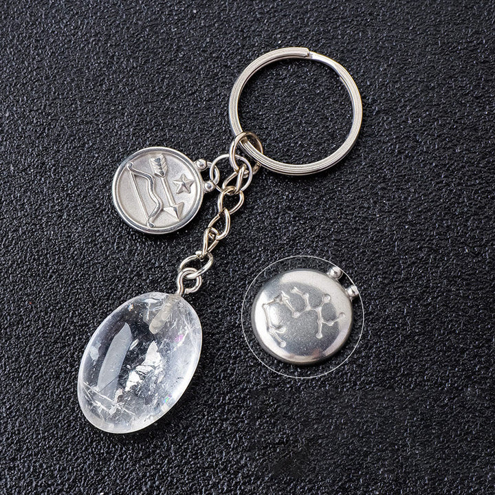 Olivenorma Zodiac Crystal Natural Stone Keychain - Clear Quartz-Sagittarius - Silver - image 2