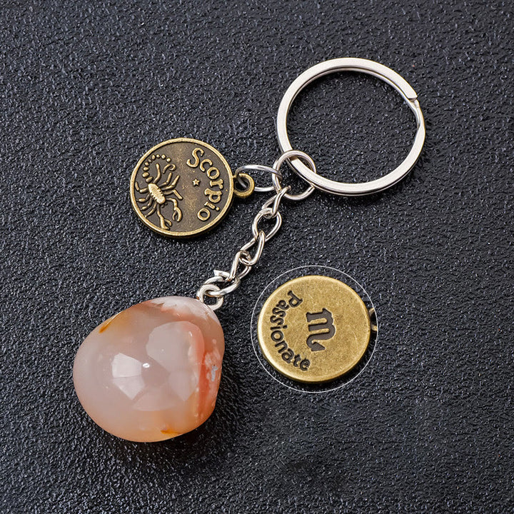 Olivenorma Zodiac Crystal Natural Stone Keychain - Cherry Blossom Agate-Scorpio - Bronze - image 34