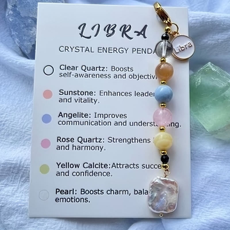 Olivenorma Zodiac Natural Stone Crystal Pendant Keychain  - Libra - image 0