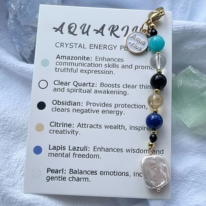 Olivenorma Zodiac Natural Stone Crystal Pendant Keychain  - Aquarius - image 2