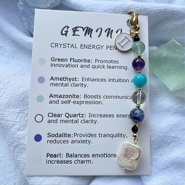 Olivenorma Zodiac Natural Stone Crystal Pendant Keychain  - Gemini - image 9