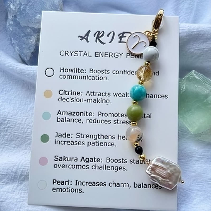 Olivenorma Zodiac Natural Stone Crystal Pendant Keychain  - Aries - image 11