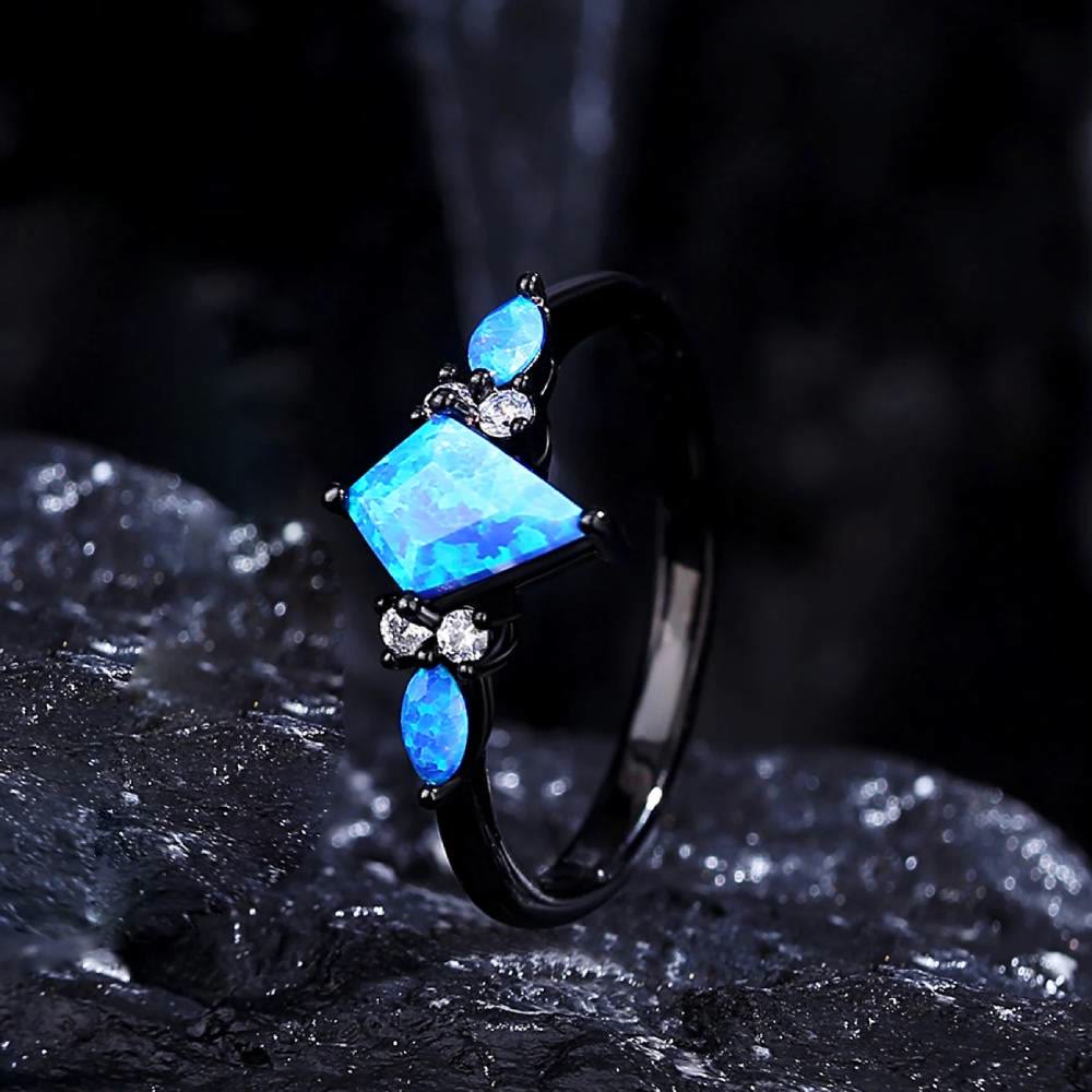FREE Today: Vintage Kite Cut Synthetic Blue Opal Promise Ring - image 2