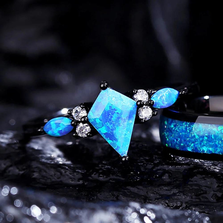 FREE Today: Vintage Kite Cut Synthetic Blue Opal Promise Ring - image 3