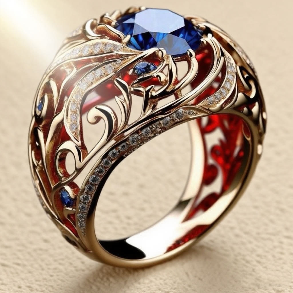 FREE Today: Blue Gold Sapphire Crystal Wave Tone Ring - image 5