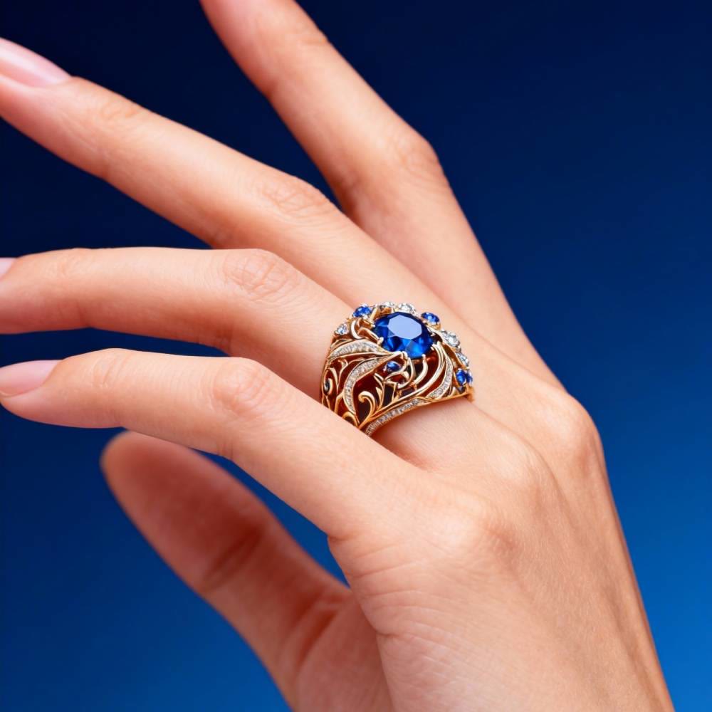 FREE Today: Blue Gold Sapphire Crystal Wave Tone Ring - image 1