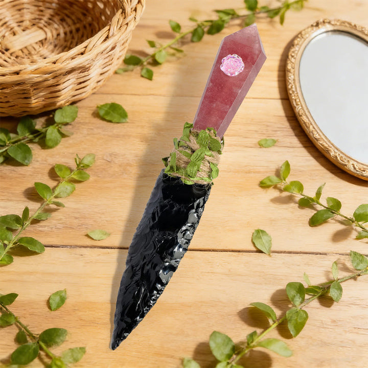 Olivenorma Raw Stone Natural Crystal Dagger Gemstone Decoration - Strawberry Quartz - image 5