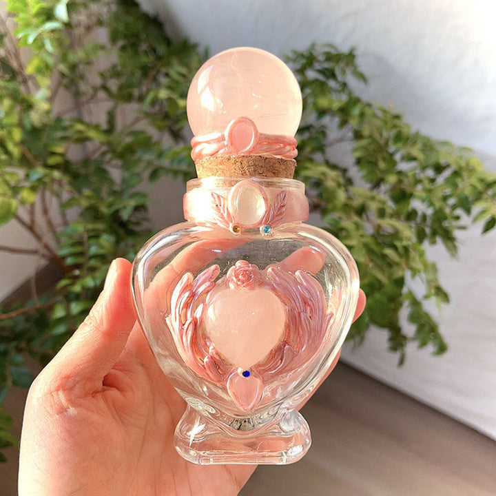 Olivenorma Pink Crystal Magic Bottle Gemstone Decoration - Rose Quartz - Sphere - image 4
